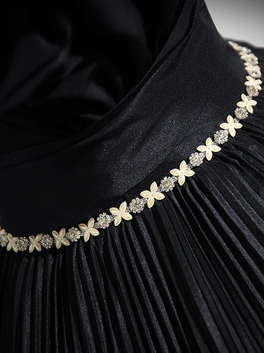 A-Line Off the Shoulder Quinceanera Dresses Pleated Black Long Prom Dress with Rhinestone Sash