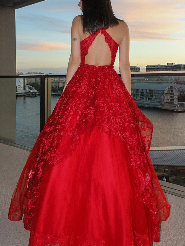 A-Line/Princess Party Dresses Formal Dresses Straps Tulle Sleeveless Floor-Length Applique Dresses