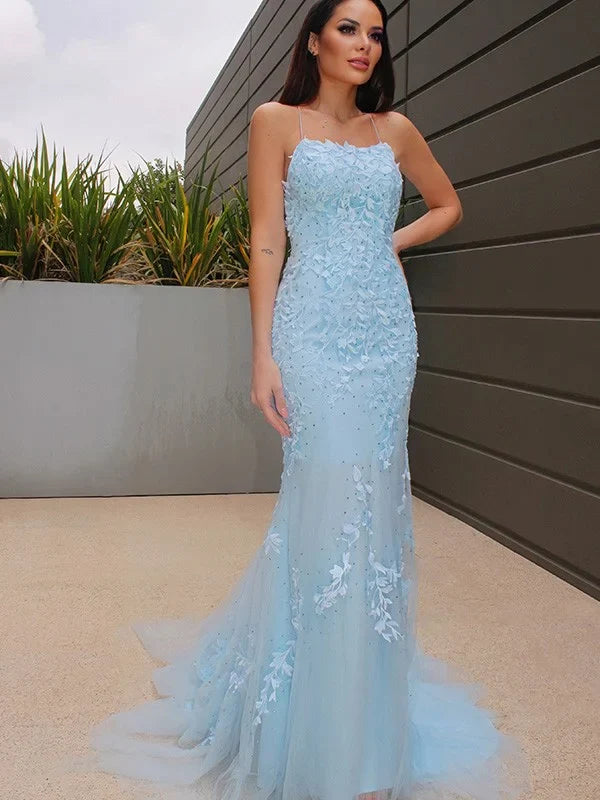 Halter Sleeveless Lace Tulle Prom Dresses Floor Length Chiffon with Appliques