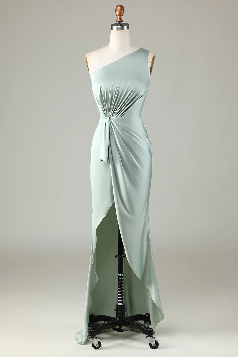 One Shoulder Asymmetric Bridesmaid Dress with Ruffles
