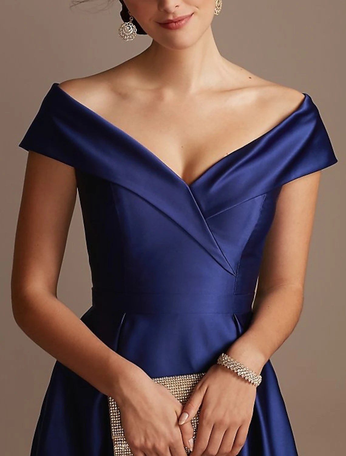 Mother of the Bride Dress Wedding Guest Elegant Plus Size High Low Off Shoulder Asymmetrical Satin Short Sleeve with Pleats