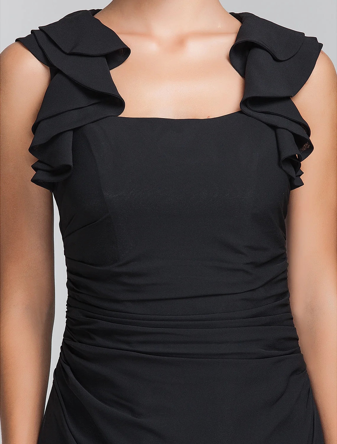 Sheath / Column Square Neck Floor Length Chiffon Bridesmaid Dress with Ruffles / Ruched