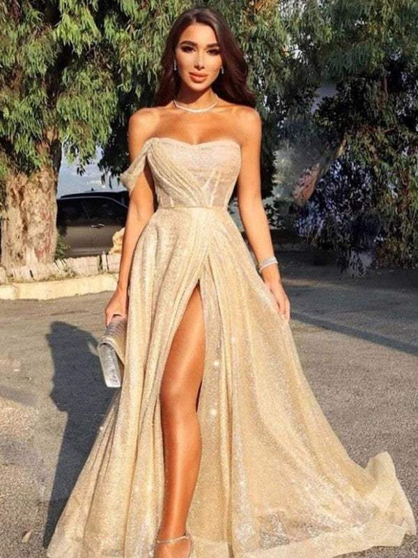 A-Line/Princess Sweep/Brush Train Strapless Sleeveless Party Dresses Formal Dresses