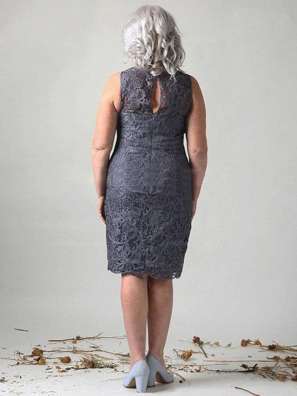 A Line Sheath/Column Chiffon Lace Scoop Sleeveless Knee-Length Mother of the Bride Dresses