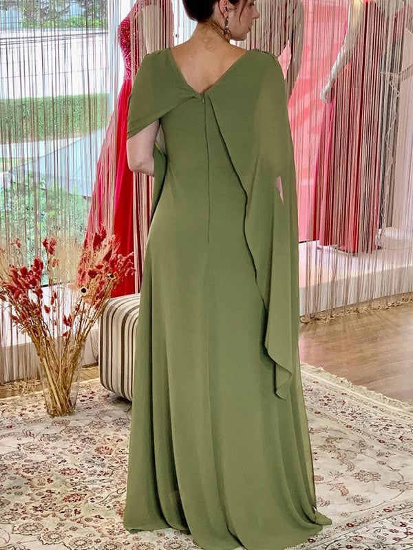 Sheath Chiffon Ruched Scoop Sleeveless Floor-Length Mother of the Bride Dresses