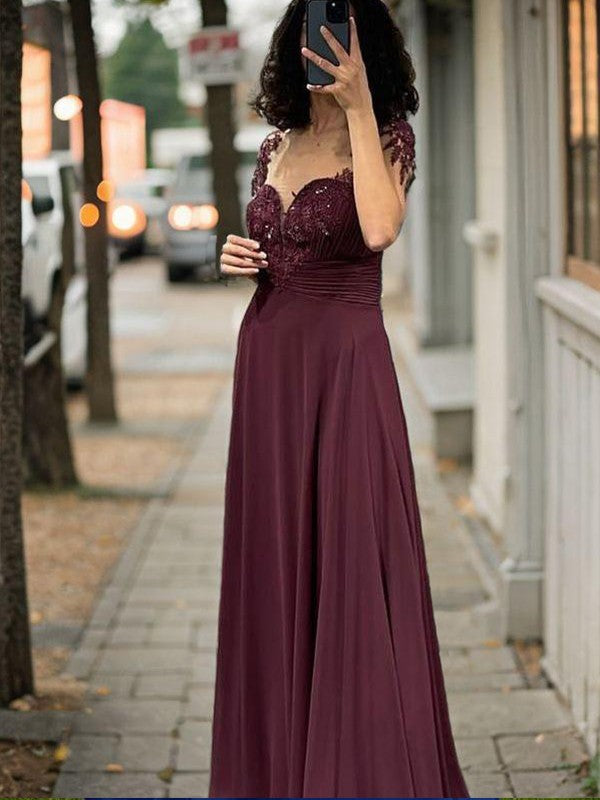 A-Line Chiffon Applique Sweetheart Short Sleeves Floor-Length Mother of the Bride Dresses