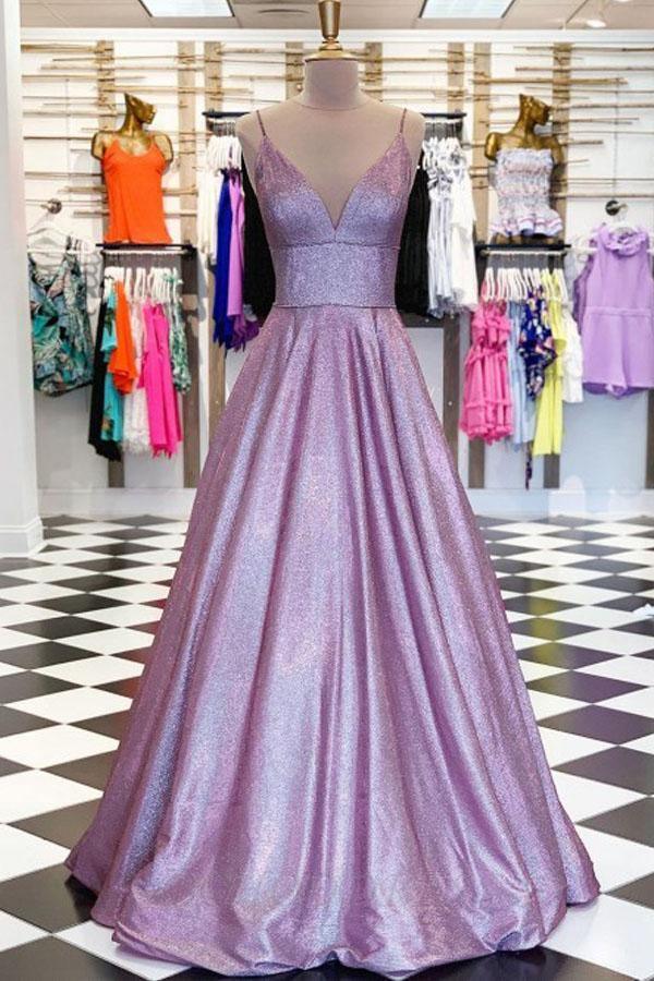 Sleek Glitter Sparking Brush Train Dresses Spaghetti Straps Evening Dress Sleeveless Prom with Pockets