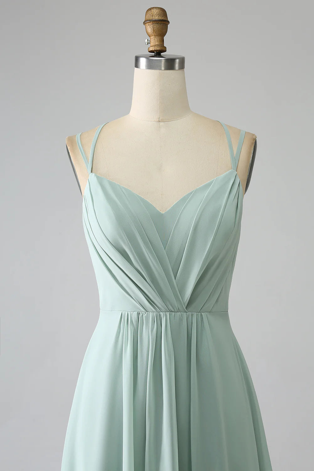 A-Line V Neck Spaghetti Straps Backless Pleated Long Bridesmaid Dress