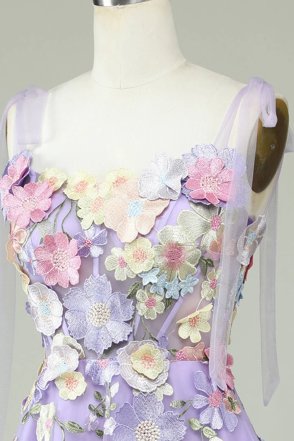 A Line Sweetheart Spaghetti Straps Blue/Purple Tea Length Prom Dress with 3D Flowers
