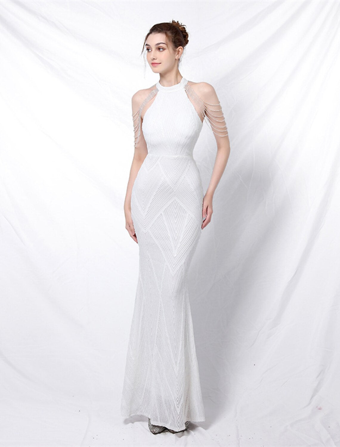 Mermaid Party Dress Prom Dresses Sparkle & Shine Dress Formal Wedding Guest Floor Length Sleeveless Halter Neck Sequined with Sequin
