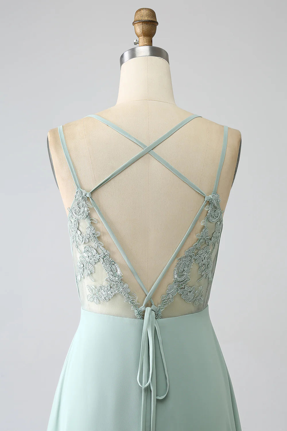 A-Line V Neck Spaghetti Straps Backless Pleated Long Bridesmaid Dress