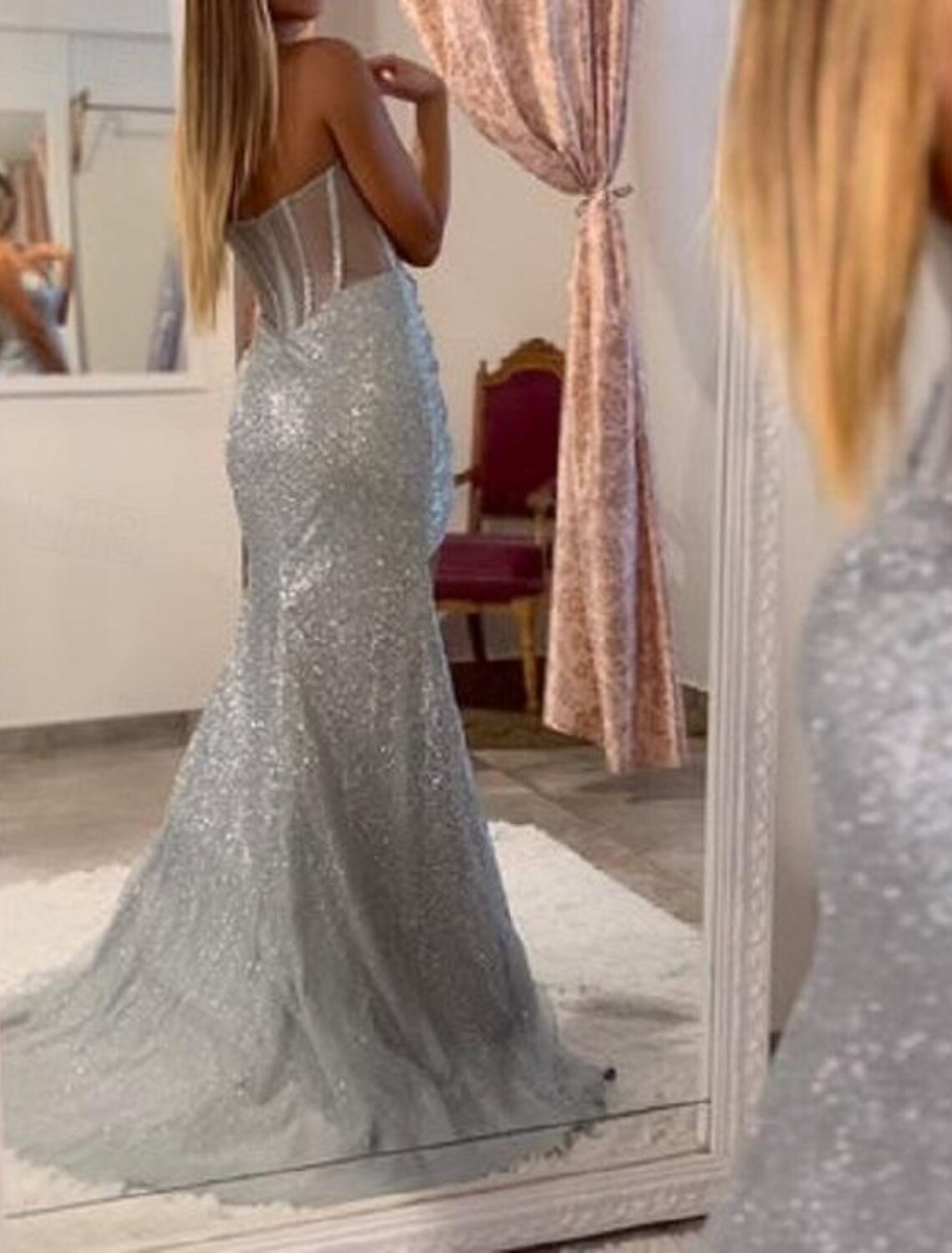 Sweep/Brush Prom Dresses Sleek Glitter Sparking Sequins Strapless Evening Dress With Split