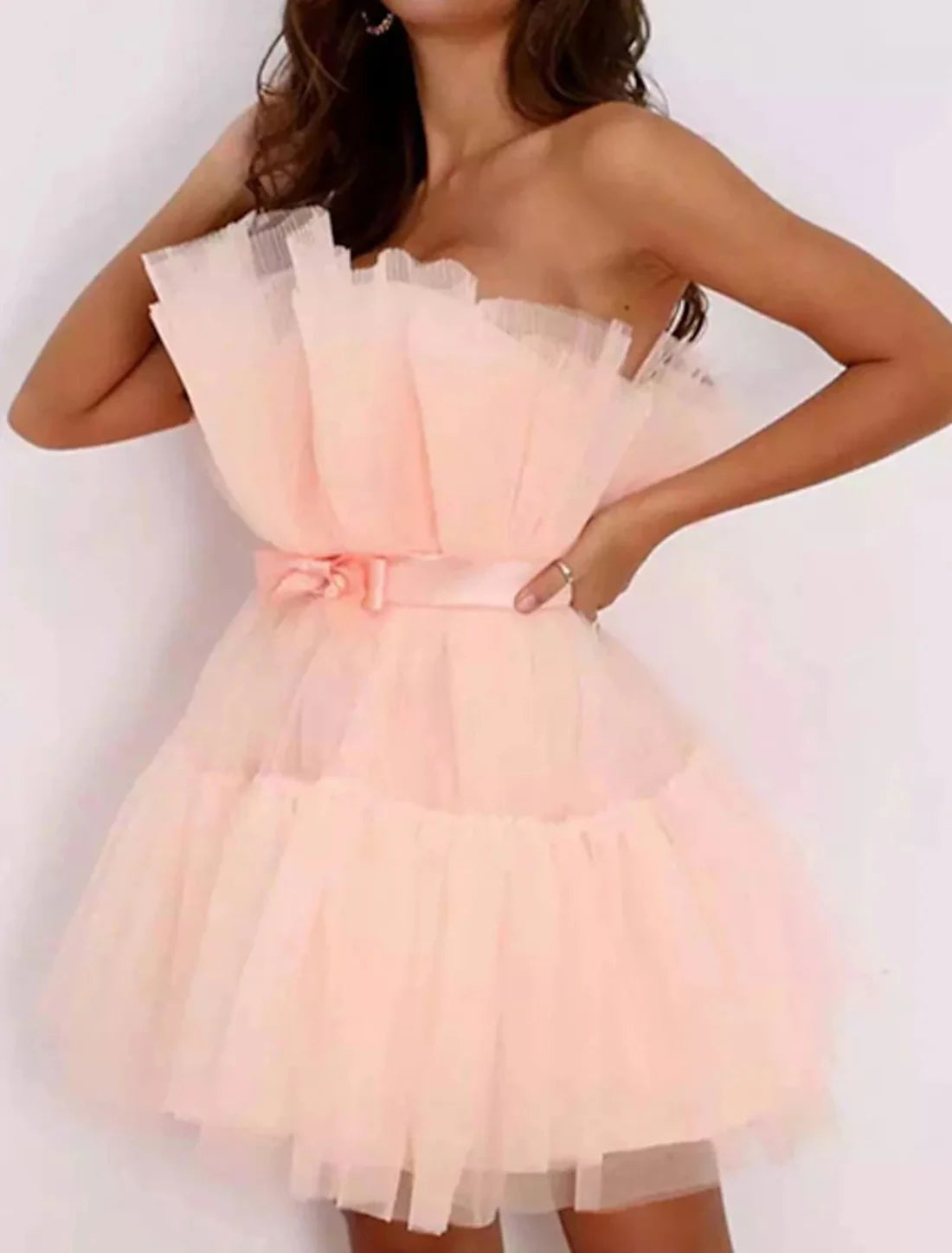 Women‘s Party Dress Corset Dress Homecoming Dress Mini Dress Sleeveless Pure Color Backless Layered Mesh Strapless Party Personalized Stylish Party