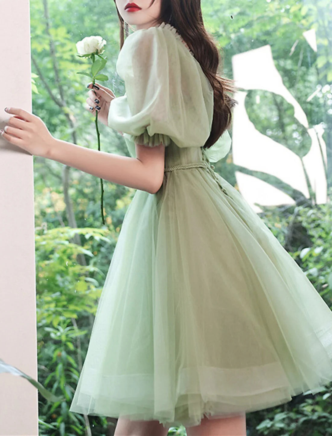 A-Line Homecoming Dresses Dress Wedding Guest Graduation Short / Mini Short Sleeve Off Shoulder Tulle with Pleats