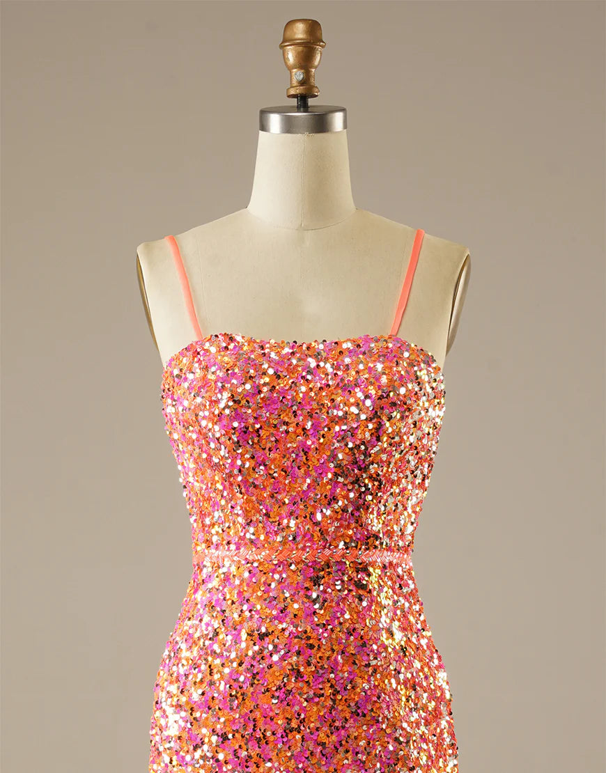 Sheath/Mermaid Sleek Glittering Sparkle Spaghetti Straps Prom Dress