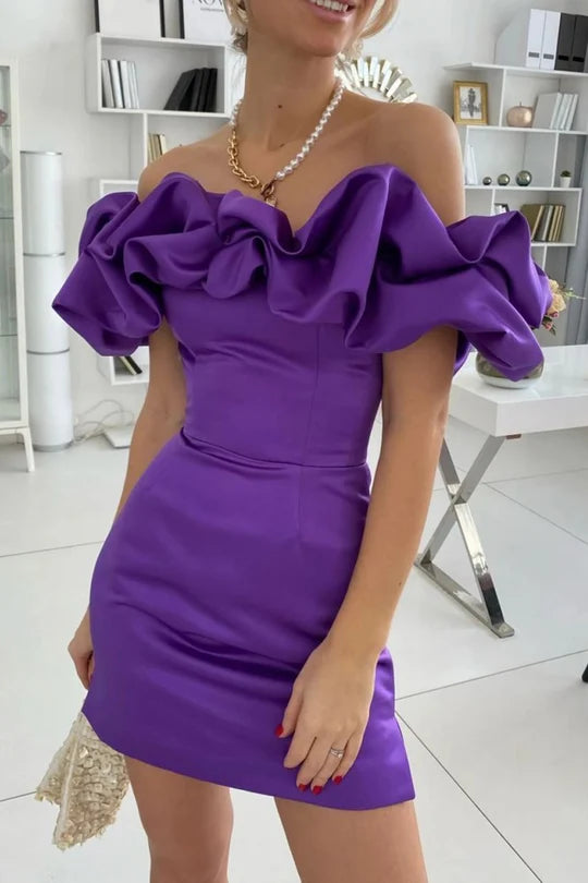 Elegant Sheath Off-the-Shoulder Short Prom Dress Charming Birthday Party Dress Lovely Graduation Dress Chic Homecoming Dress