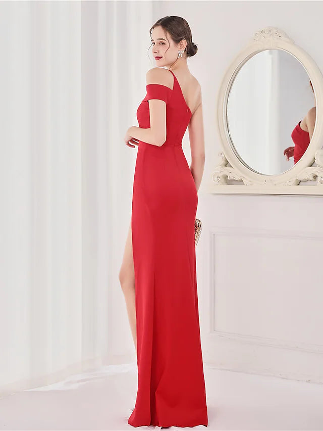 Mermaid / Trumpet Evening Gown Elegant Dress Wedding Guest Floor Length Sleeveless Spaghetti Strap Satin V Back with SlitMermaid / Trumpet Evening Gown Elegant Dress Wedding Guest Floor Length Sleeveless Spaghetti Strap Satin V Back with Slit