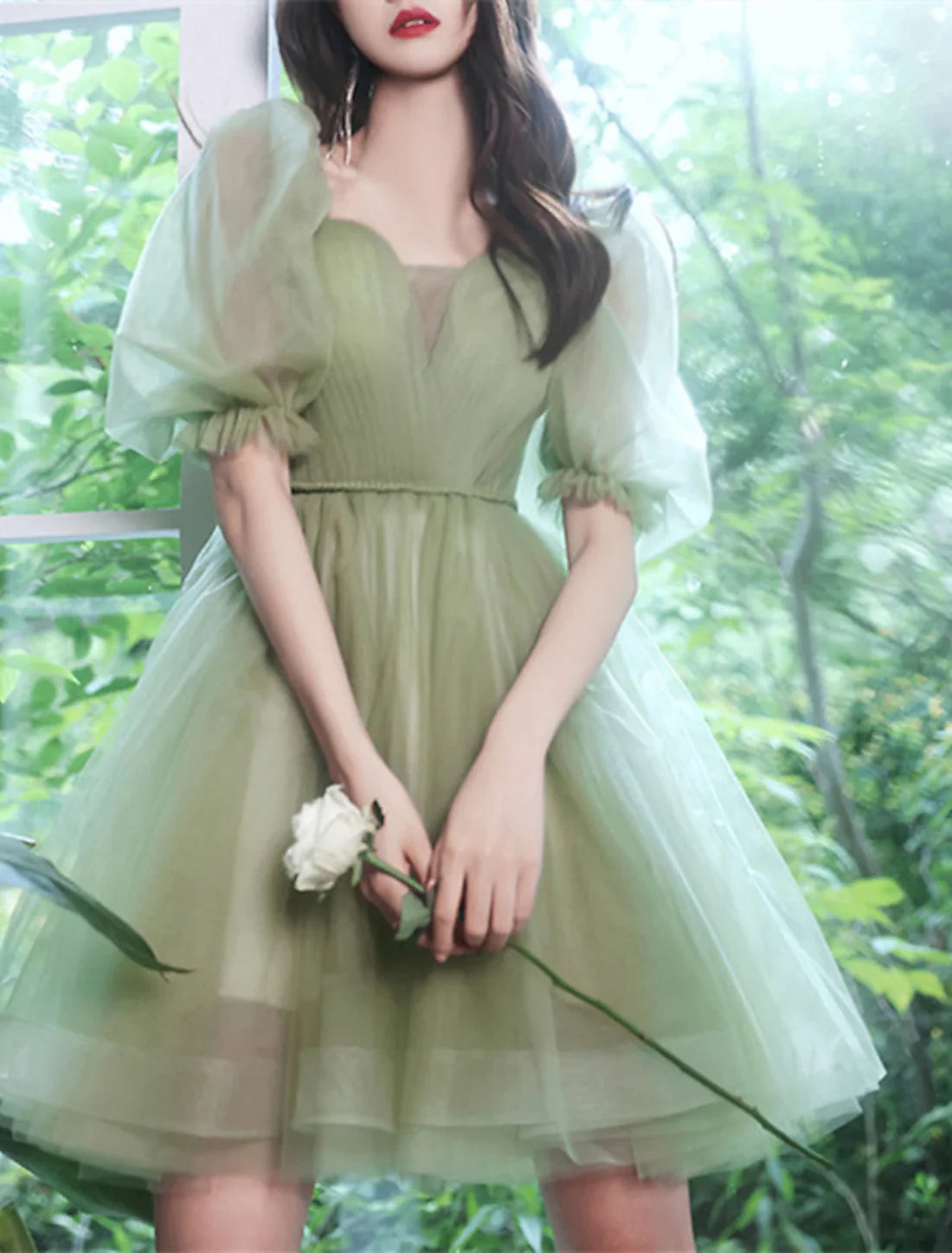 A-Line Homecoming Dresses Dress Wedding Guest Graduation Short / Mini Short Sleeve Off Shoulder Tulle with Pleats