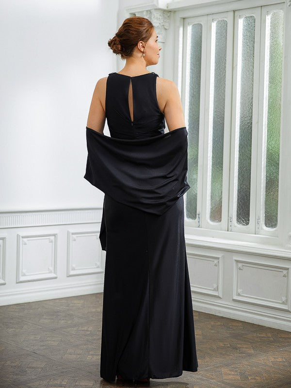 Sheath/Column Jersey Ruched V-neck Sleeveless Floor-Length Wedding Guest Dresses
