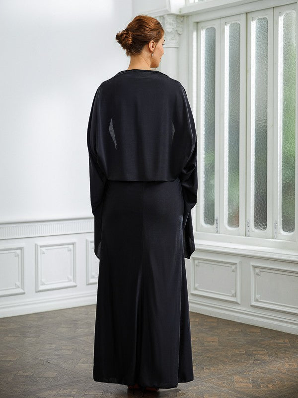 Sheath/Column Jersey Ruched V-neck Sleeveless Floor-Length Wedding Guest Dresses