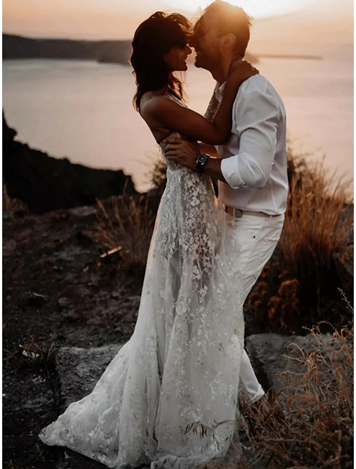 Reception Little White Dresses Wedding Dresses A-Line One Shoulder Tea Length Chiffon Bridal Gowns With Embroidery Solid Color