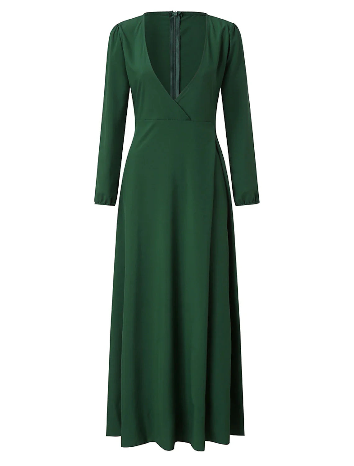 A-Line Minimalist Elegant Wedding Guest Formal Evening Dress V Neck Long Sleeve Floor Length Stretch Chiffon with Pure Color Strappy