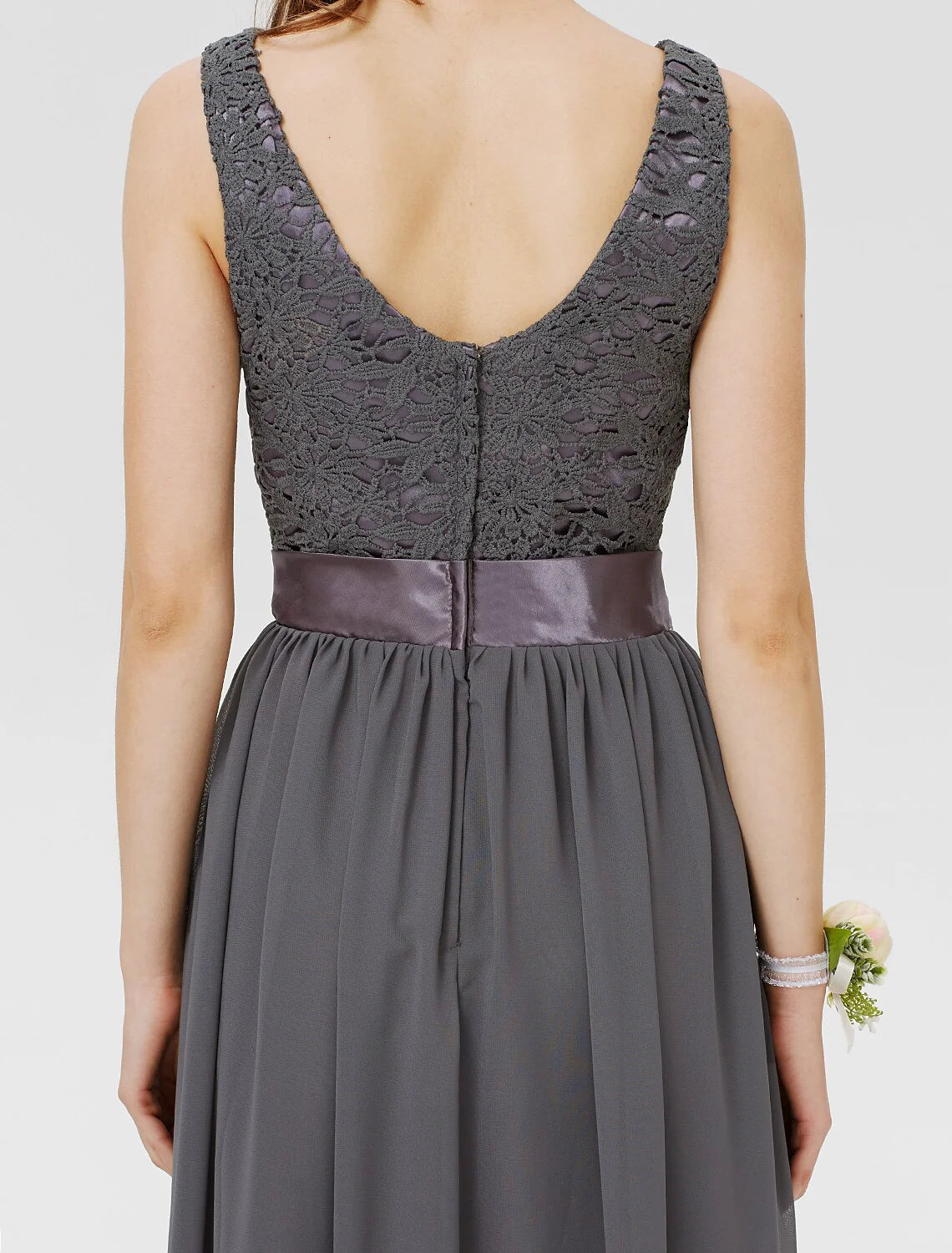 Sheath / Column Bateau Floor Length Chiffon / Floral Lace Bridesmaid Dress with Lace / Sash / Ribbon / Pleats