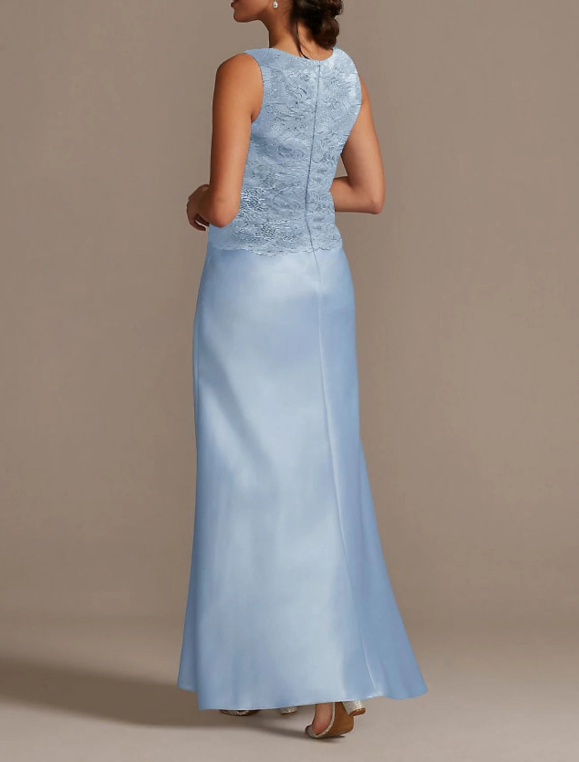 Sheath / Column Mother of the Bride Dress Wedding Guest Scoop Neck Floor Length Polyester 3/4 Length Sleeve Short Jacket Dresses with Lace