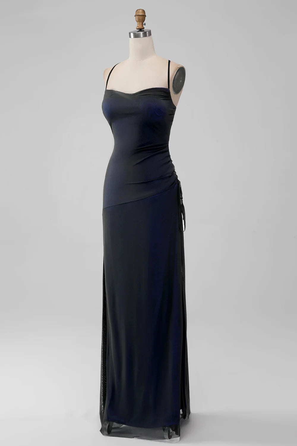 Mermaid Satin Spaghetti Straps Long Bridesmaid Dress with Slit Charming Evening Party Dress