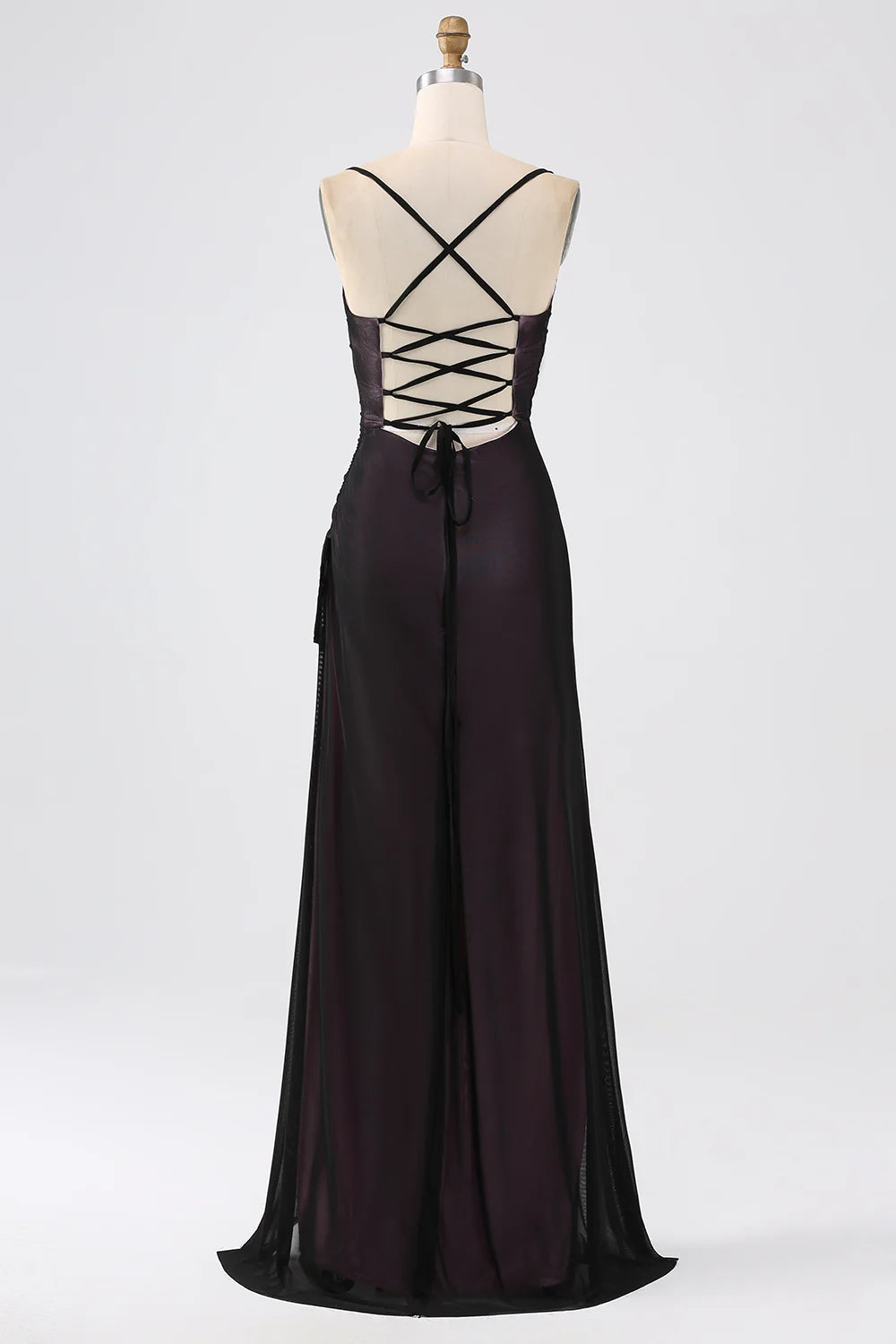 Mermaid Satin Spaghetti Straps Long Bridesmaid Dress with Slit Charming Evening Party Dress