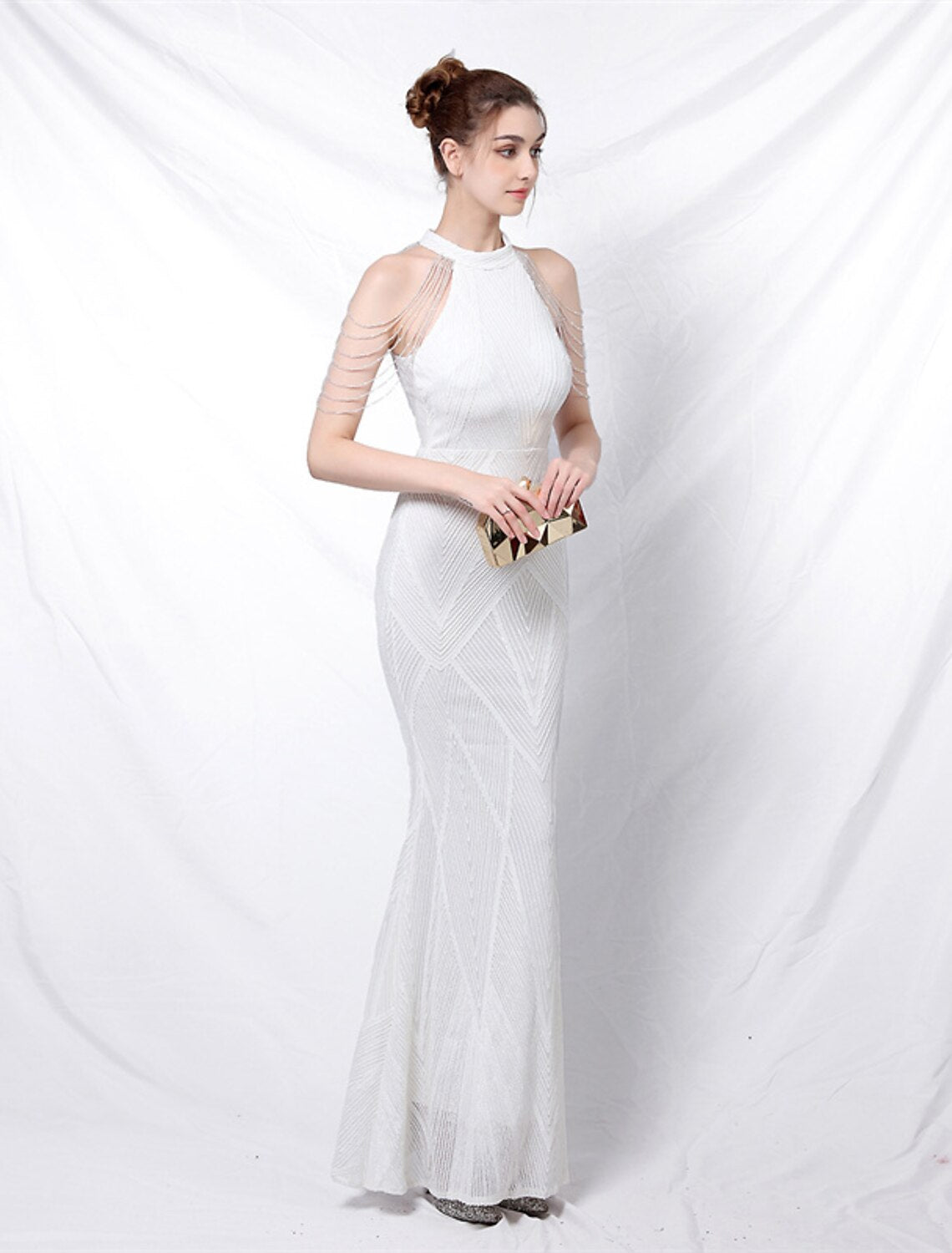 Mermaid Party Dress Prom Dresses Sparkle & Shine Dress Formal Wedding Guest Floor Length Sleeveless Halter Neck Sequined with Sequin
