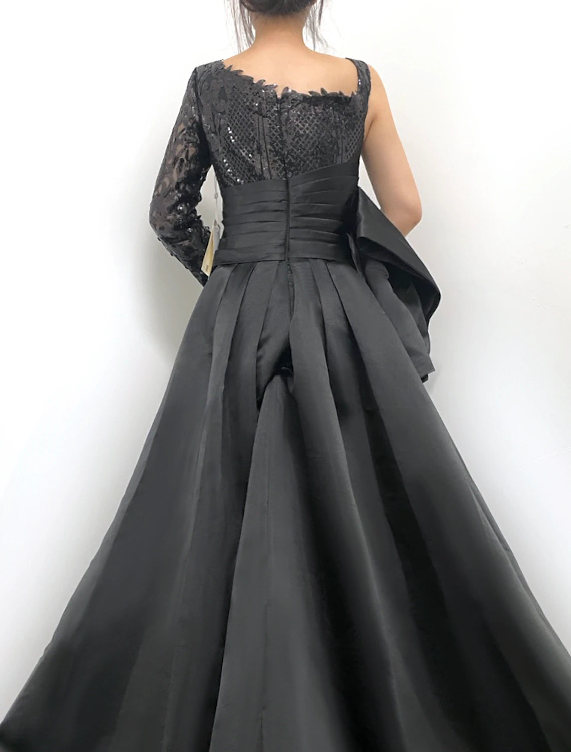 Sheath Mermaid Sexy Black Evening Gown Long Sleeve One Shoulder Sweep/Brush Train Dresses With Lace/Sequins