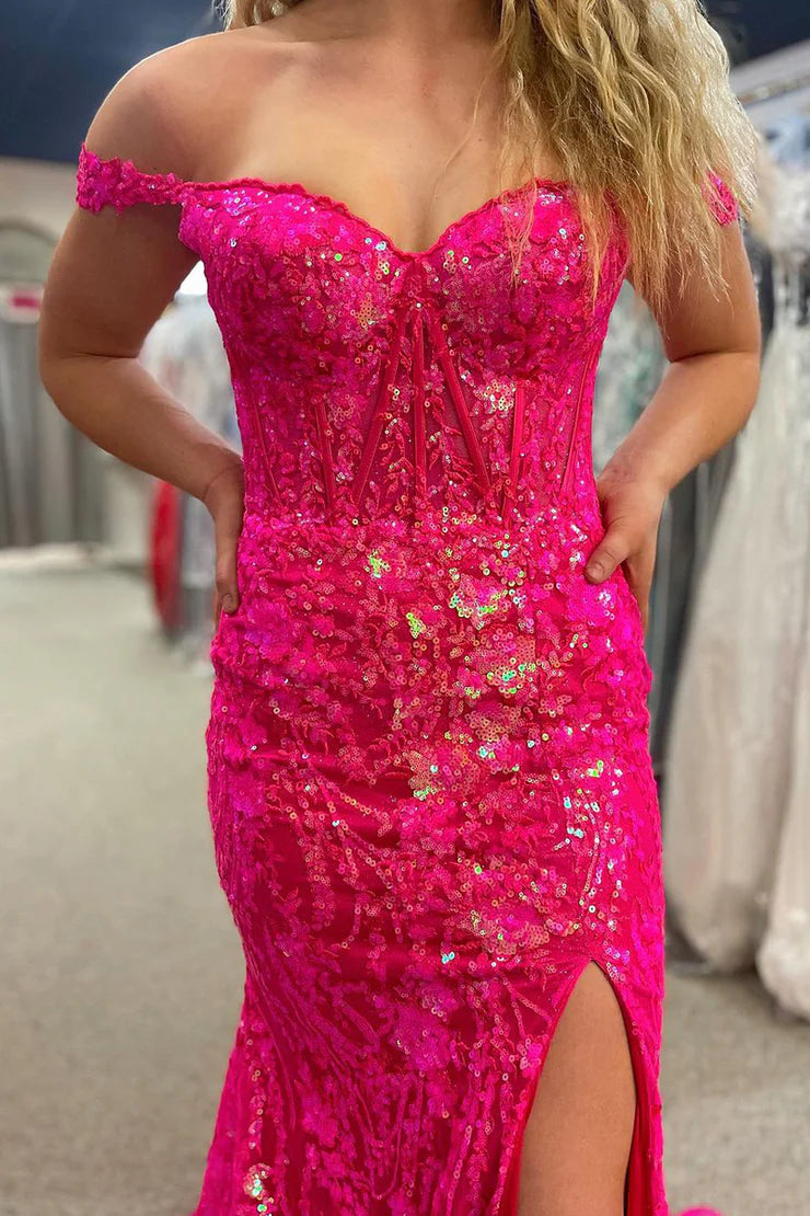 Sheath/Mermaid Sleek Glittering Sparkle Sweetheart Sequins Lace Prom Dresses with Slit