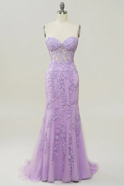 Sweetheart Strapless Neck Mermaid Prom Dress With Appliques