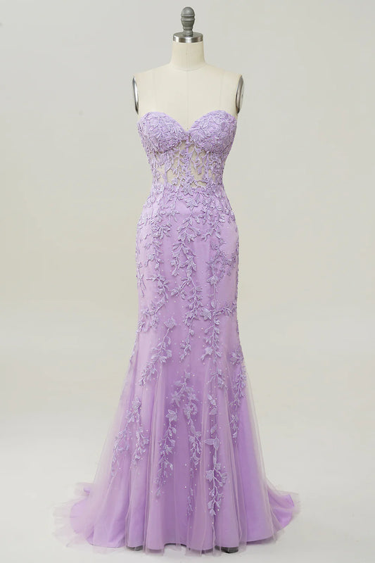 Sweetheart Strapless Neck Mermaid Prom Dress With Appliques