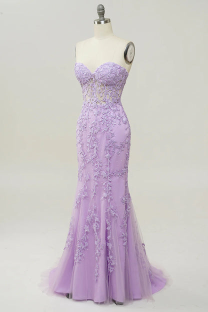 Sweetheart Strapless Neck Mermaid Prom Dress With Appliques