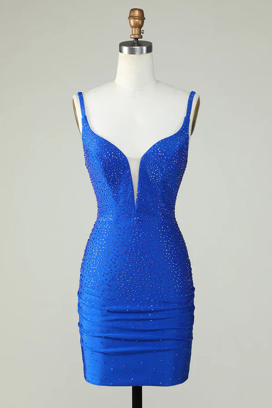 Beading Tight Glitter Royal Blue Homecoming Dress