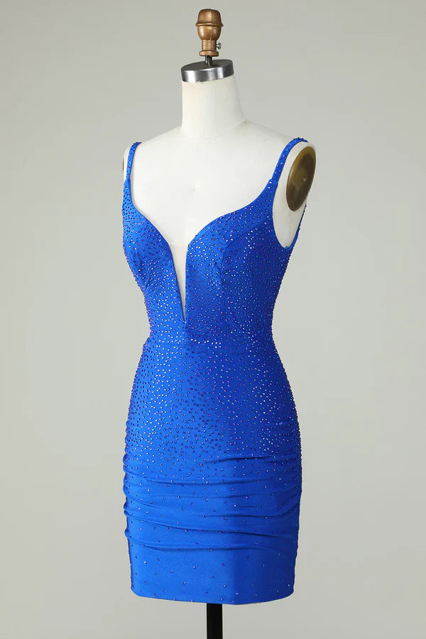 Beading Tight Glitter Royal Blue Homecoming Dress