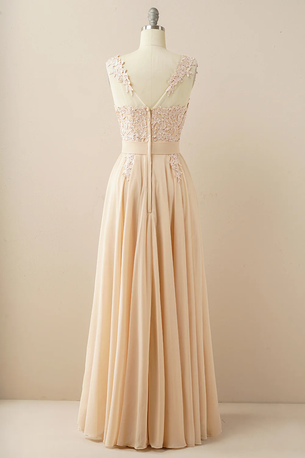 Chiffon Floor Length Beaded Bateau Prom Dress With Appliques