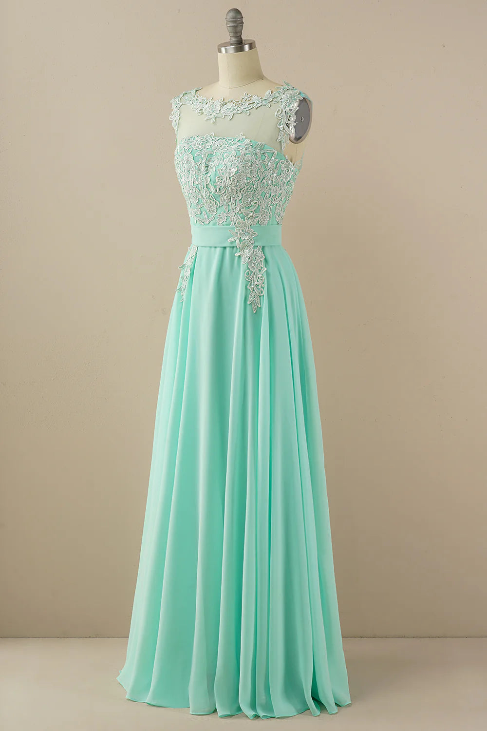 Chiffon Floor Length Beaded Bateau Prom Dress With Appliques