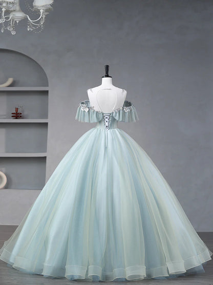 A-Line Evening Gown Quinceanera Floor Length Beautiful Tulle Evening Dresses With Sequins