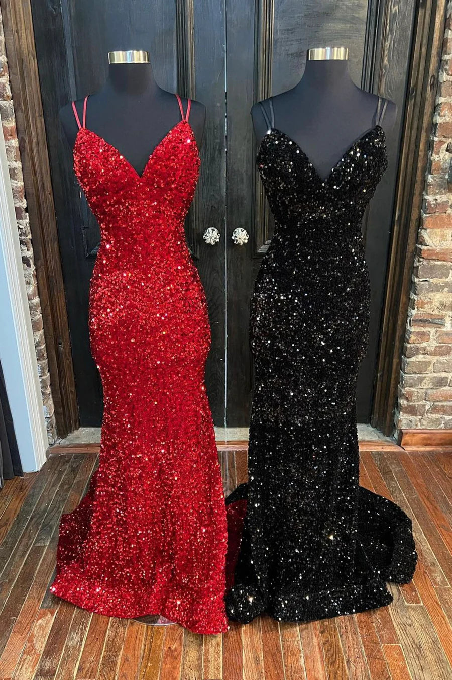 Mermaid / Trumpet  Sequins Prom Dresses Glittering Dress Wedding Guest Wedding Party Floor Length Sleeveless Spaghetti Strap Backless Evening Party Dress