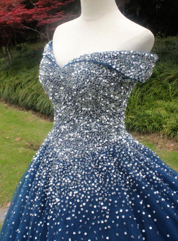 Beautiful Sweetheart Quinceanera Dresses Princess Dress Tulle Blue Beaded Sweet 16 Gown