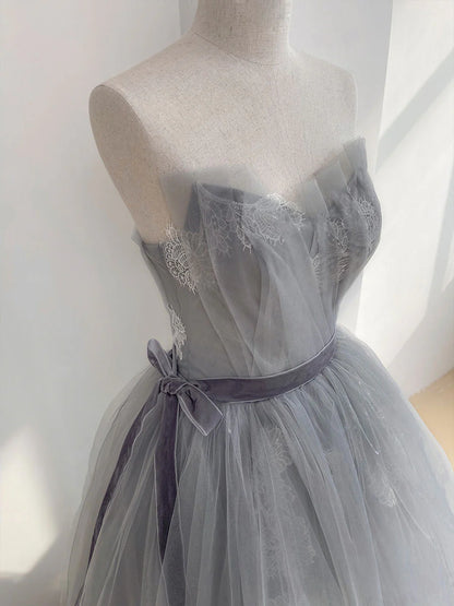 Quinceanera Dresses Princess Cute Prom Dress Tulle Gray Tulle Lace Long Prom Dress Gray Sweet 16 Dress