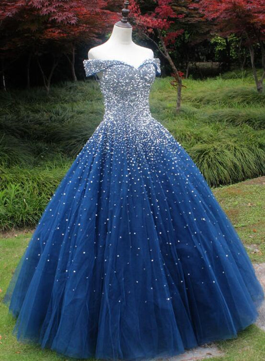 Beautiful Sweetheart Quinceanera Dresses Princess Dress Tulle Blue Beaded Sweet 16 Gown