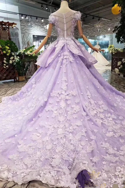 Ball Gown Quinceanera Dresses Purple Tulle Sweet 16 Dress Prom Dress With Lace Applique