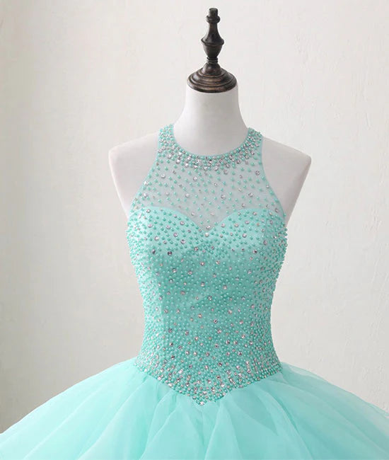 Ball Gown Prom Dresses Elegant Dress Quinceanera  Scoop Neck Tulle Beads Long Prom Dress Sweet 16 Dress