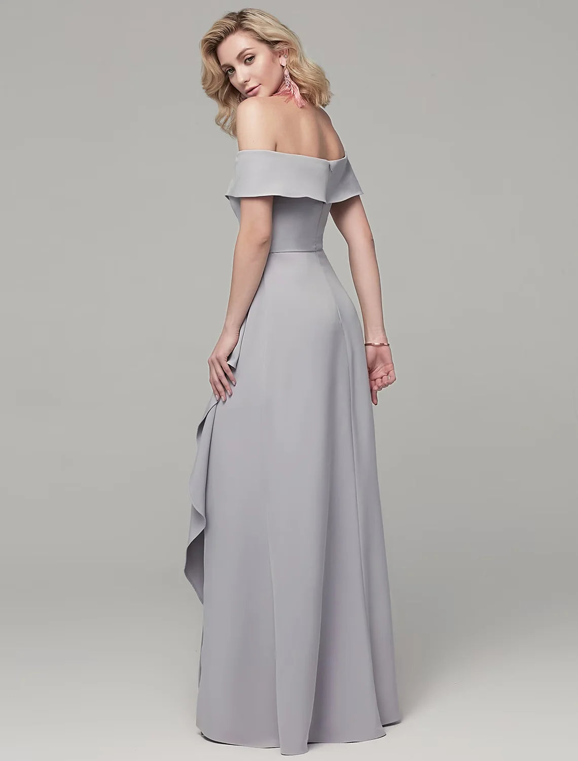 Sheath / Column Special Occasion Dresses Elegant & Luxurious Dress Wedding Guest Floor Length Short Sleeve Off Shoulder Spandex with Rhinestone Split Front
