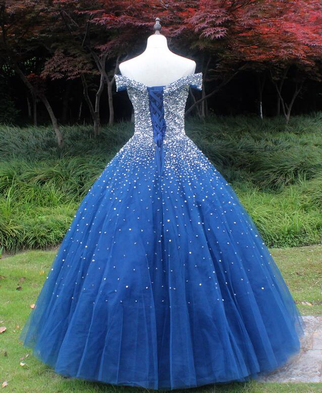 Beautiful Sweetheart Quinceanera Dresses Princess Dress Tulle Blue Beaded Sweet 16 Gown
