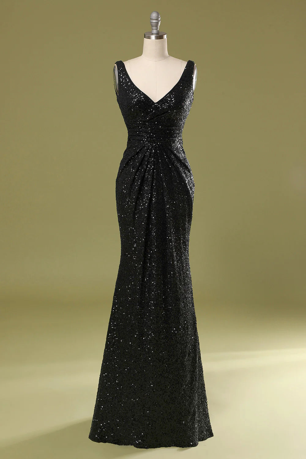 A Line V Neck Long Black Sequins Party Dresses Formal Dresses